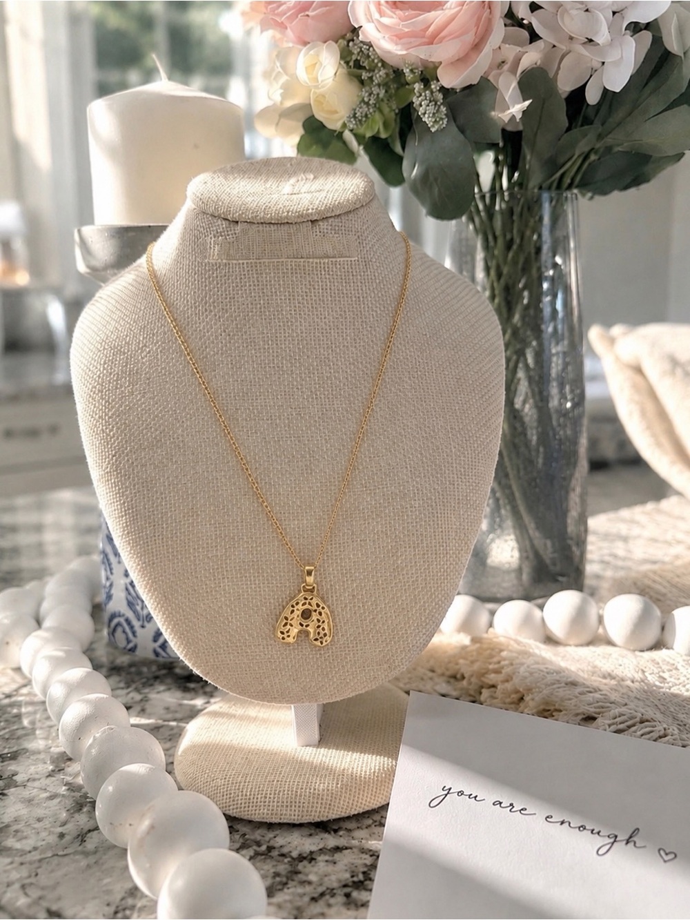 Gold Tone Filigree Letter A Initial Pendant Necklace Delicate Chain